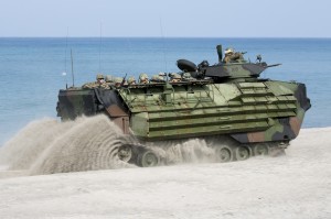 Philippine and U.S. Marines aboard a U.S. Marine Amphibious Assault Vehicle take part in a mechanized assault during Amphibious Landing Exercise 15 at Naval Education and Training Command, Zambales, Luzon, Philippines, Oct. 5. PHIBLEX is an annual, bilateral training exercise conducted by members of the Armed Forces of the Philippines alongside U.S Marine and Navy forces focused on strengthening the partnership and relationships between the two nations across a range of military operations including disaster relief and complex expeditionary operations. The U.S. Marines are with Company I, Battalion Landing Team 3rd Battalion, 5th Marines, 31st Marine Expeditionary Unit, 3rd Marine Expeditionary Brigade. The Philippine Marines are with 4th Marine Company, Battalion Landing Team - 9. (U.S. Marine Corps photo by Staff Sgt. Joseph DiGirolamo/Released)