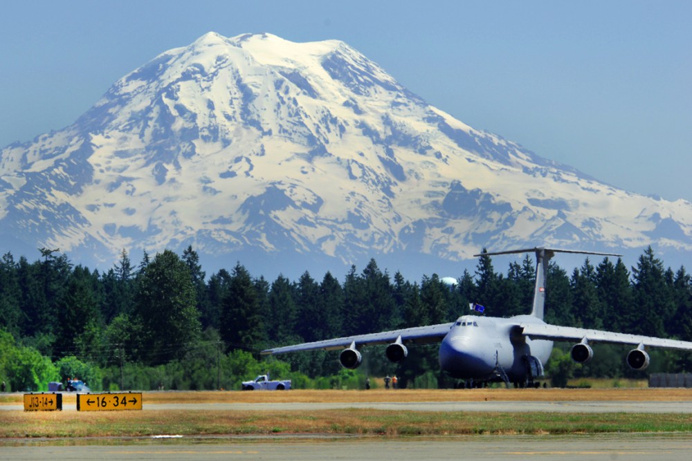 A C-5 Galaxy aircraft taxis on the airfield at Joint Base Lewis-McChord, Wash., during Air Mobility Rodeo 2011 on July 23, 2011. Air Mobility Rodeo is the U.S. Air Force's and Air Mobility Commands premier international combat skill and flying operations competition designed to develop and improve techniques, procedures and interoperability, while optimizing international mobility partnerships and enhancing mobility operations. (U.S. Air Force photo/Staff Sgt. Ashley Moreno)(RELEASED)