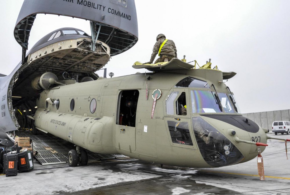 C-5M Super Galaxy delivers helo to Bagram