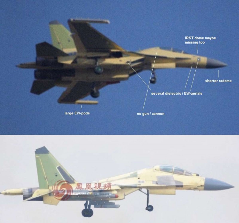 Ini perbandingan dari J-16D dengan J-16 yang dilakukan oleh wartawan penerbangan Andreas Rupprecht yang, menunjukkan bahwa J-16D telah menghapus sensor IRST dan meriam 30mm, serta memasang antena tambahan. 