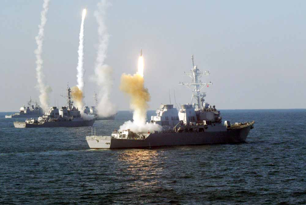 Burkes of the US Navy during a SAM firing exercise