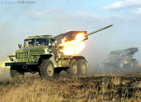 BM-21 firing 122 mm rockets