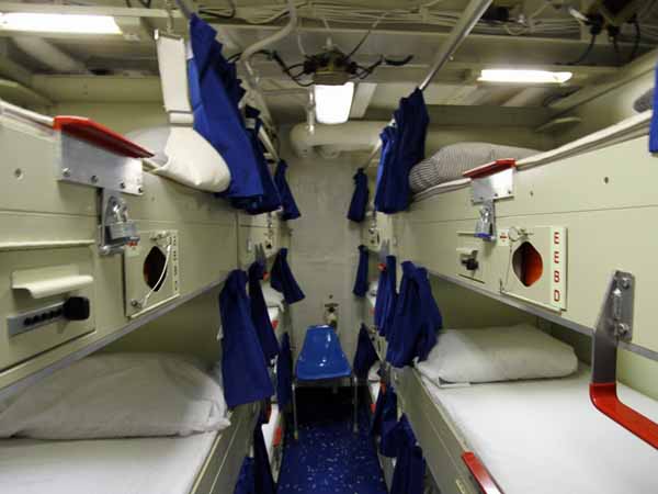 Sailors sleeping quarters on board the USS Barry, an Arleigh Burke class destroyer.