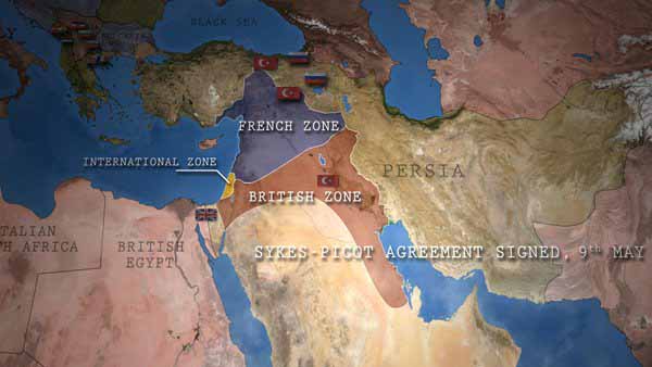 Pembagian wilayah bedasarkan perjanjian Sykes-Picot (Epic History TV)