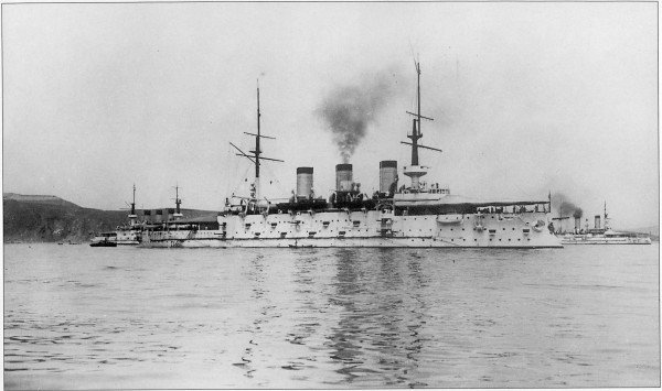 Ironclads Pobeda and Peresvet in Port Arthur.