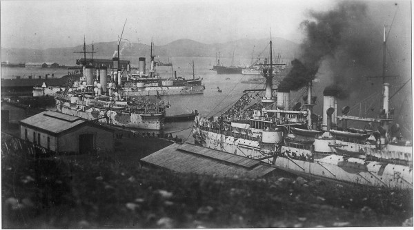 Ironclads Sevastopol, Poltava and Petropavlovsk in Port Arthur