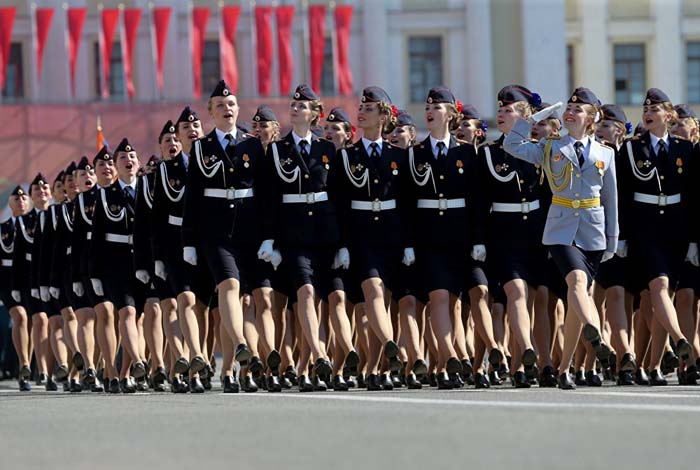 Female cadets of the St.Petersburg University of the Ministry of Internal Affairs participate in 2016 Victory Day Parade in St. Petersburg. May 9, 2016