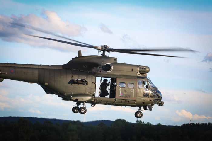  Airplanes weren’t the only machines dominating the skies. Here, a United Kingdom Aerospatiale SA 330 Puma conducts an aerial reconnaissance training mission.